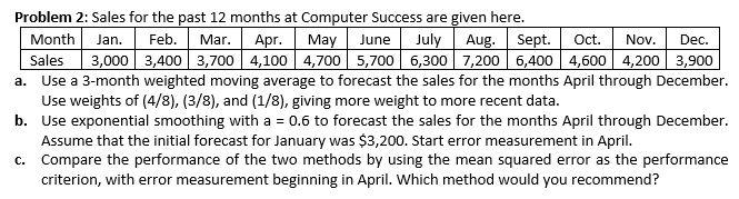 a. Use a 3-month weighted moving average to