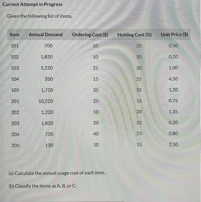 Current Attempt in Progress Given the following
