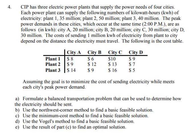 Please solve the following operational research