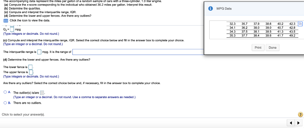 i MPG Data The accompanying data represent the