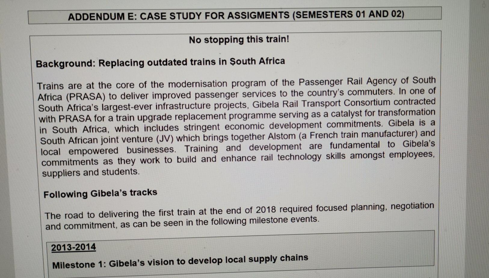 ADDENDUM E: CASE STUDY FOR ASSIGMENTS (SEMESTERS