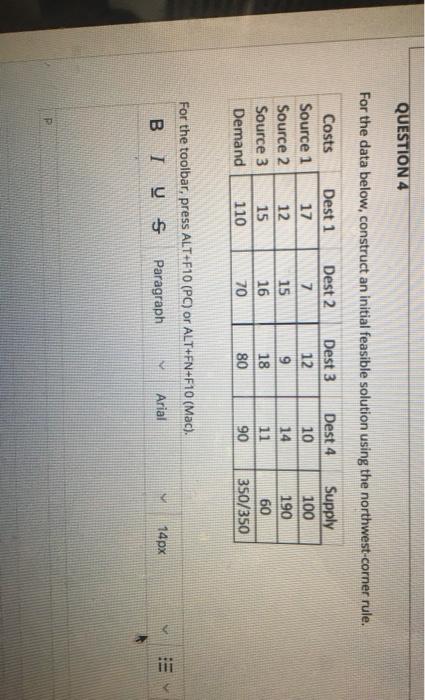 QUESTION 4 For the data below, construct an