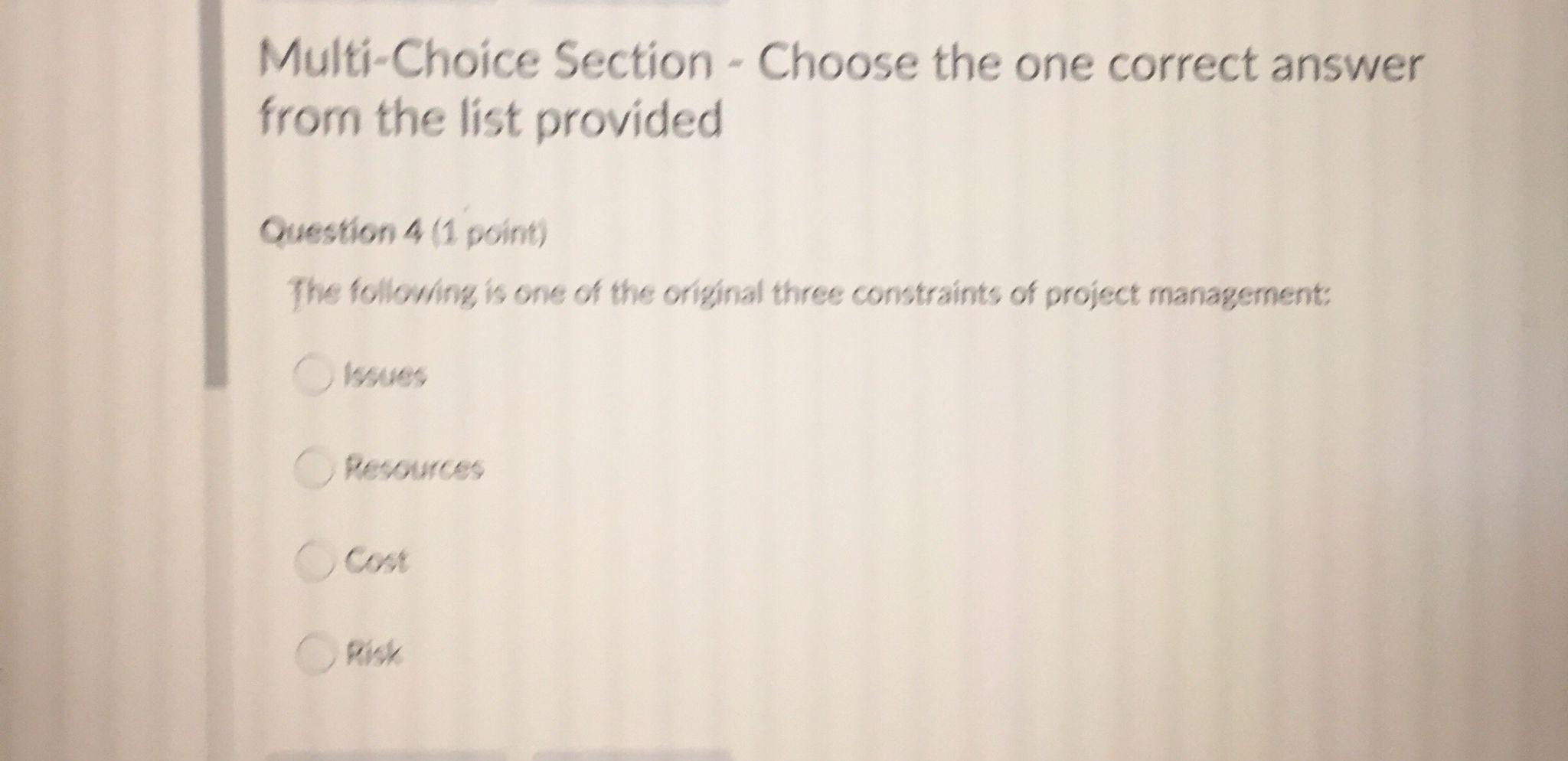 Multi-Choice Section - Choose the one correct