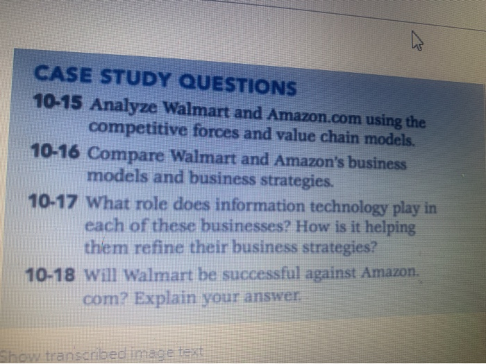 CASE STUDY QUESTIONS 10-15 Analyze Walmart and