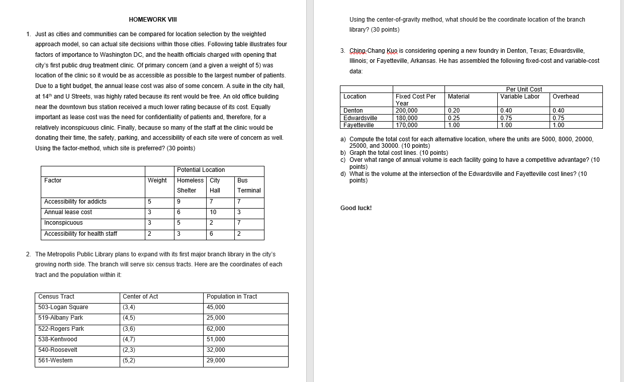 HOMEWORK VIII Using the center-of-gravity method,