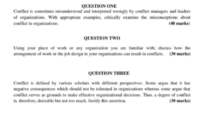 QUESTION ONE Conflict is sometimes misunderstood