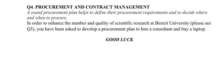 Q4. PROCUREMENT AND CONTRACT MANAGEMENT A sound