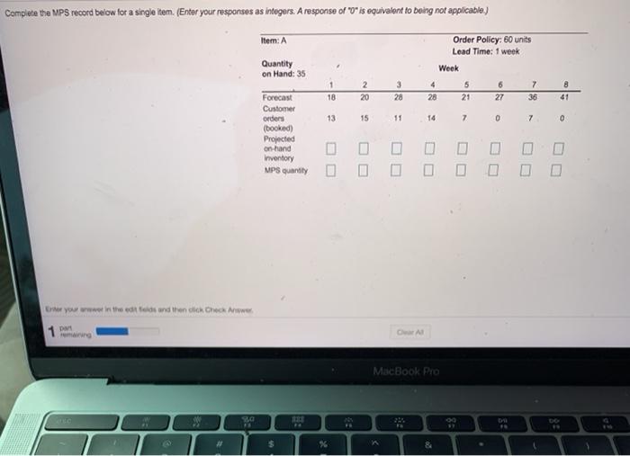 Complete the MPS record below for a single item.
