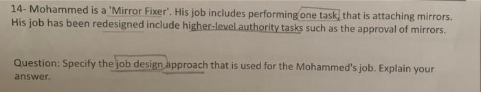 14- Mohammed is a 'Mirror Fixer'. His job