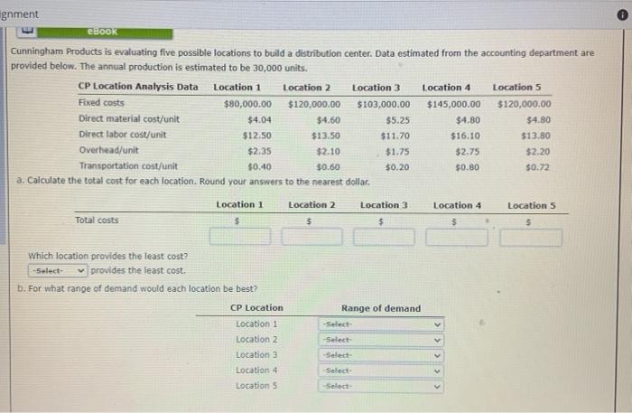 ignment eBOOK Cunningham Products is evaluating