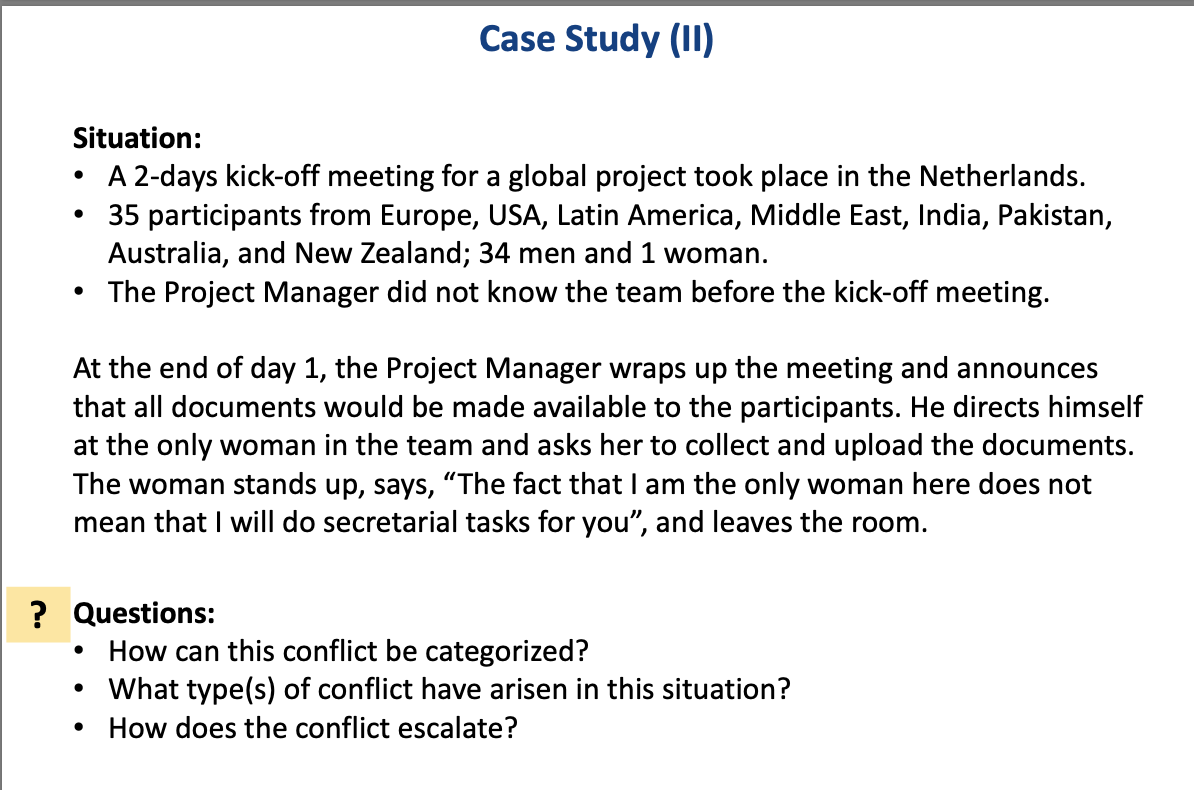 Case Study (11) Situation: A 2-days kick-off