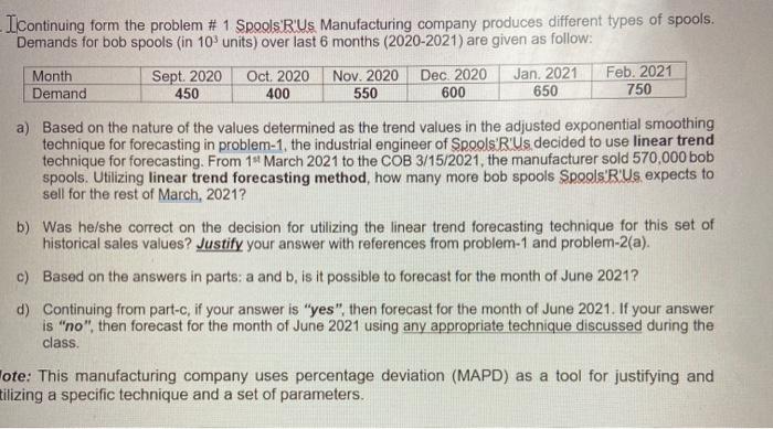 I continuing form the problem # 1 Spools'R'Us