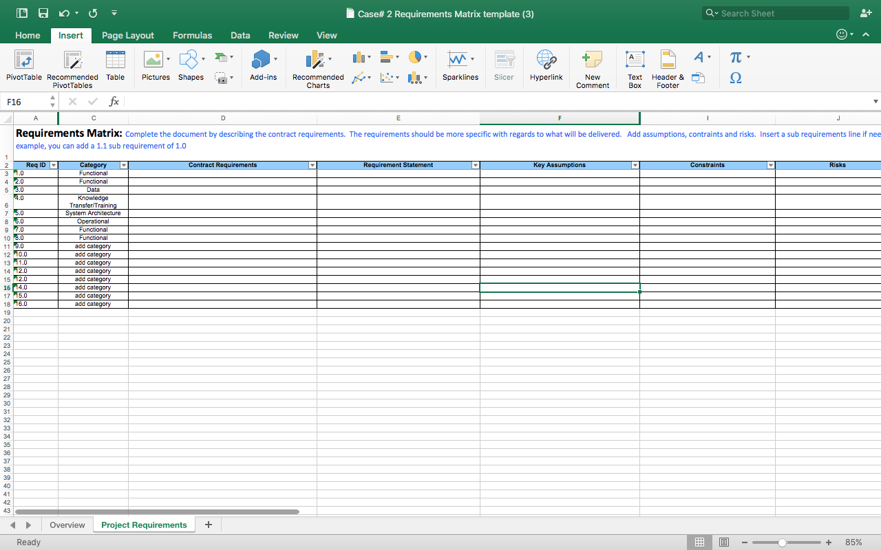 Requirements Matrix Form Identification Date: