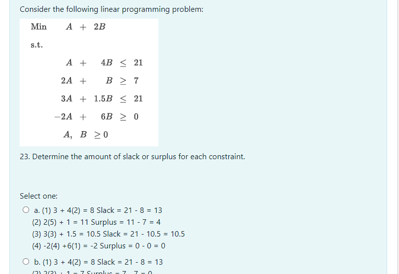 Consider the following linear programming