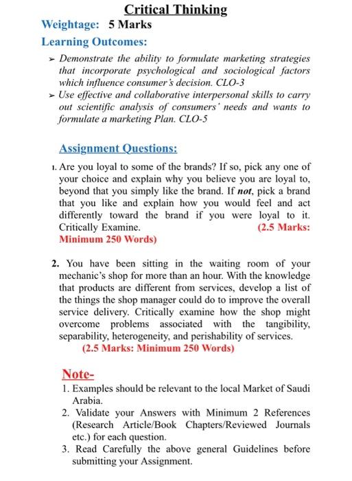 Critical Thinking Weightage: 5 Marks Learning
