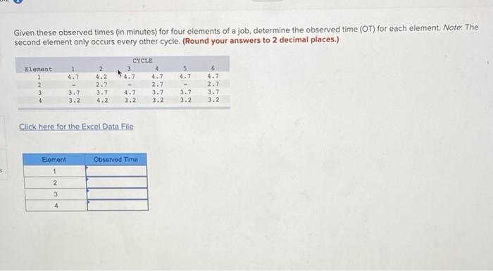 Given these observed times (in minutes) for four