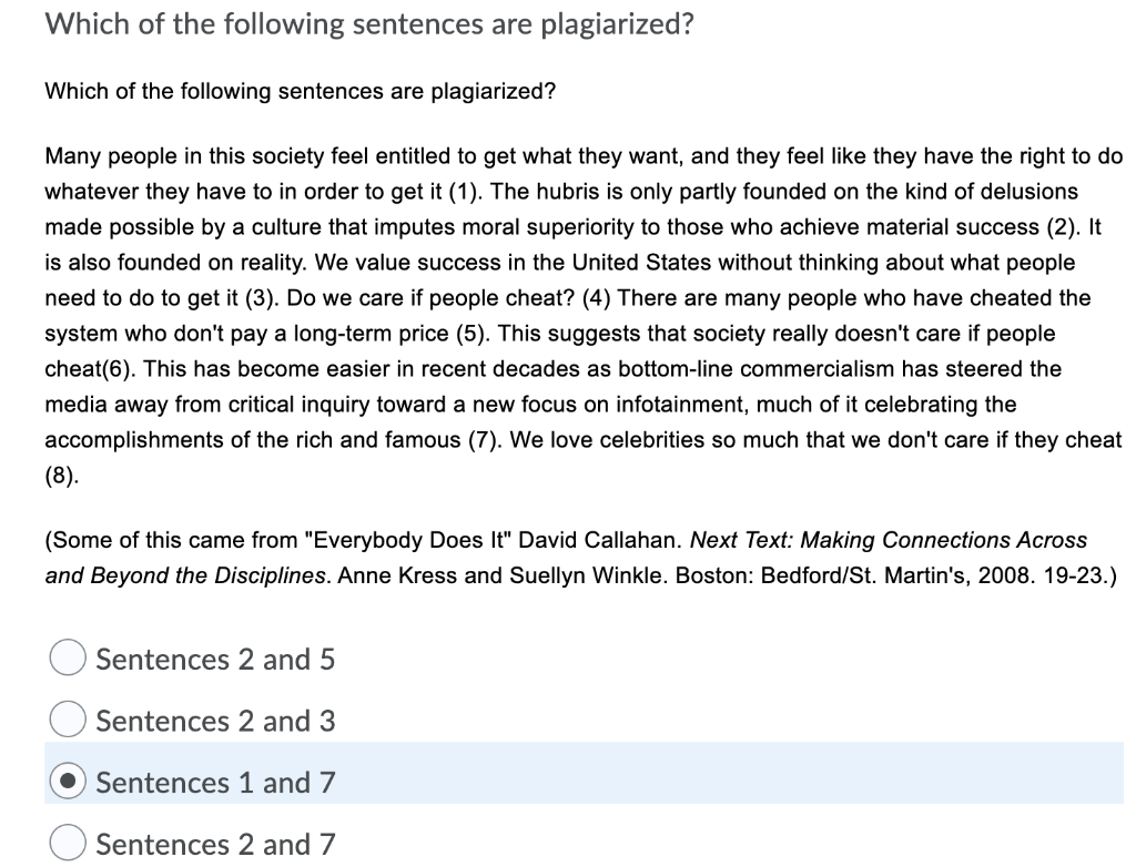 Which of the following sentences are plagiarized?