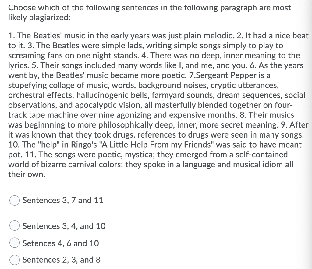 Which of the following sentences are plagiarized?