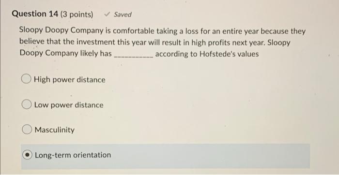 Question 14 (3 points) Saved Sloopy Doopy Company