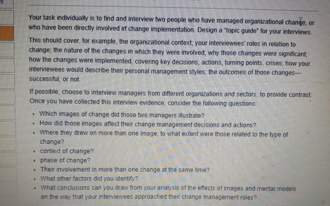 Your task individually is to find and interview