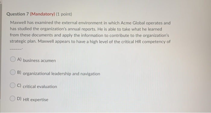 Question 7 (Mandatory) (1 point) Maxwell has