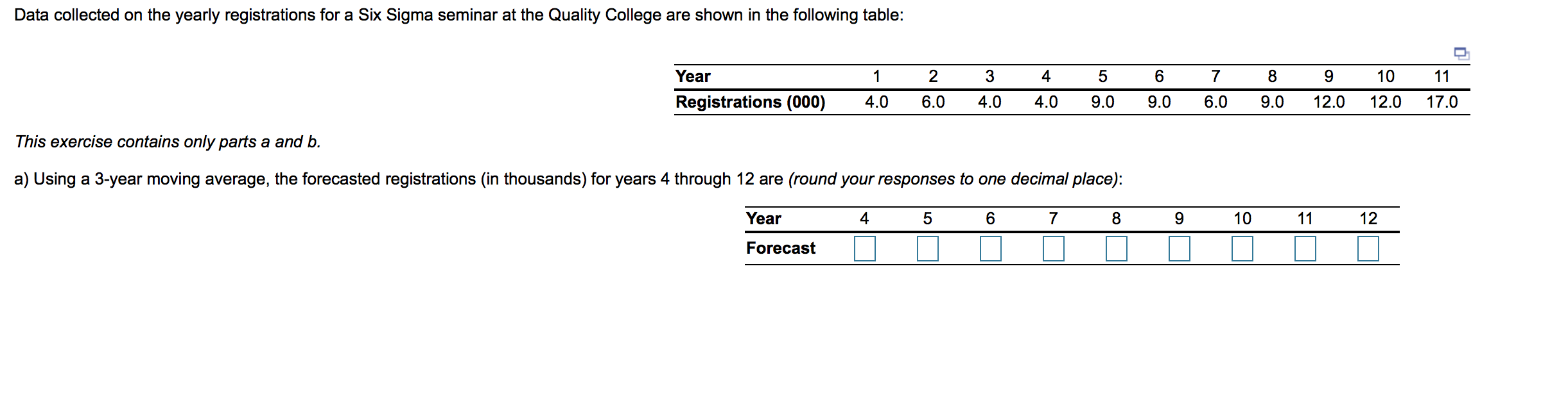 Data collected on the yearly registrations for a