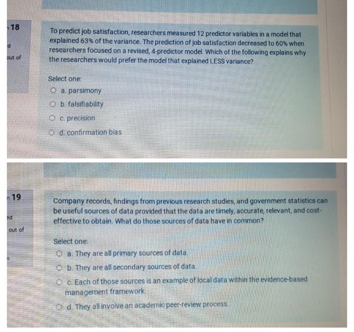 18 d To predict job satisfaction, researchers