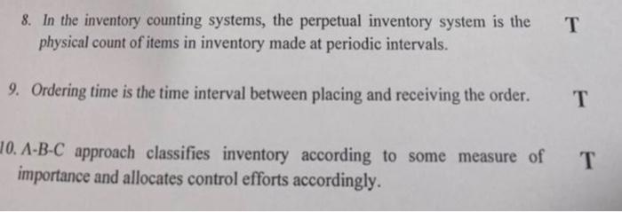 8. In the inventory counting systems, the