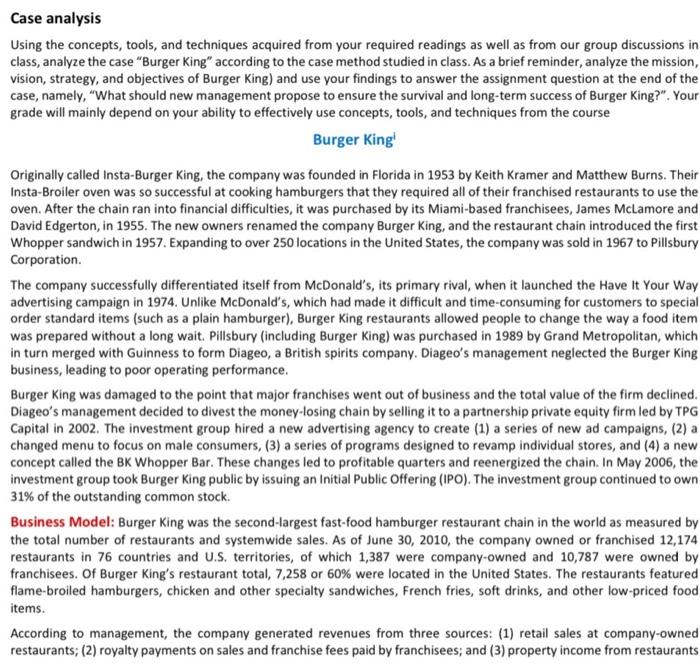 Case analysis Using the concepts, tools, and