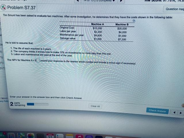 970, Problem S7.37 Question Hel Tim Smunt has