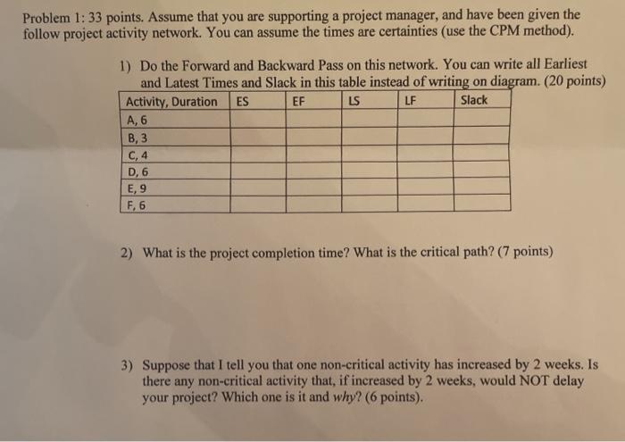 Problem 1: 33 points. Assume that you are