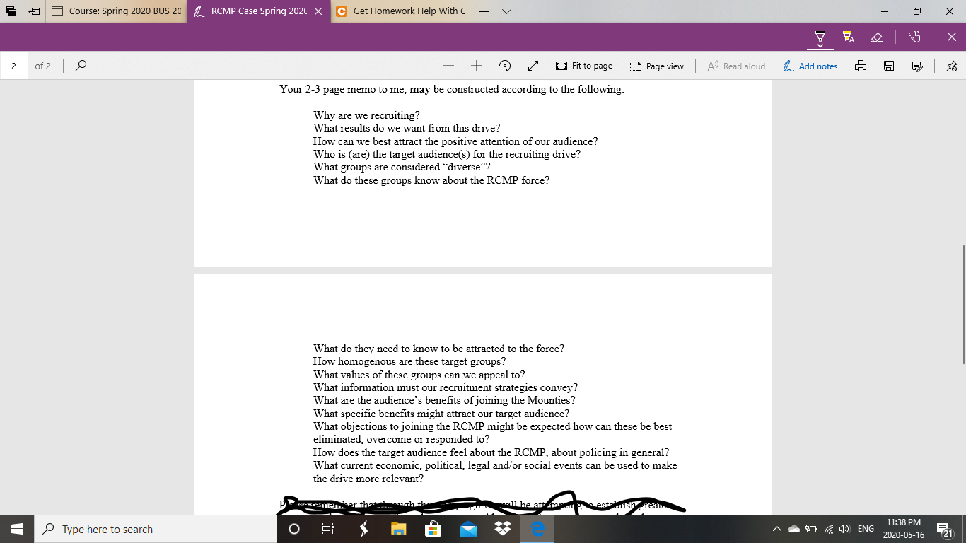 Course: Spring 2020 BUS 20 RCMP Case Spring 2020