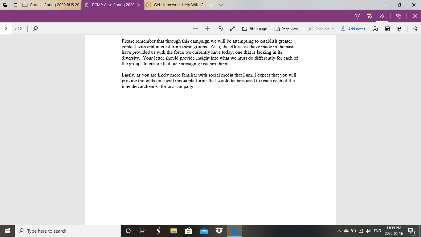 Course: Spring 2020 BUS 20 RCMP Case Spring 2020