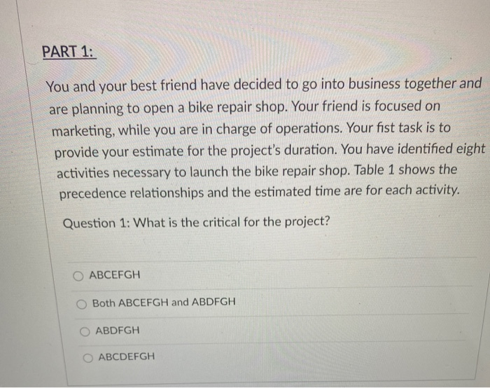 Problem Set 1 - Project Management PART 1: