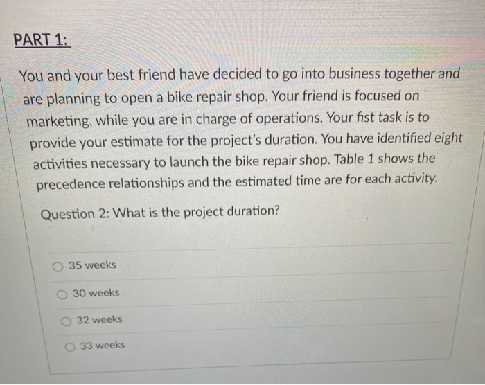 Problem Set 1 - Project Management PART 1: