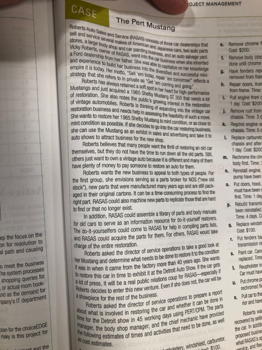 Below is a PERT Mustang Case Study. OJECT