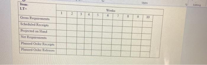 MGT 413 MRP Assignment 1. Consider the following