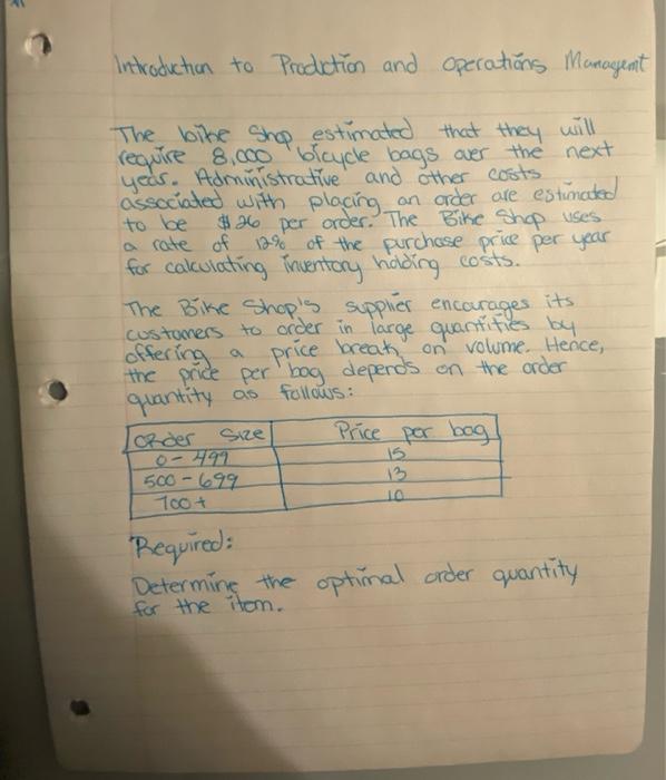 determining the optimal order quantity for this