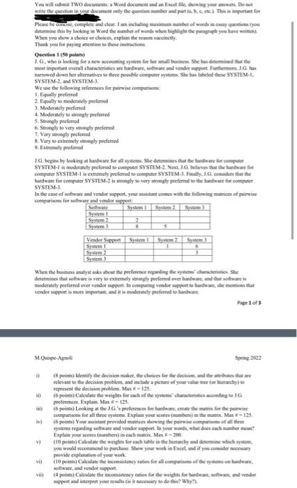 You will submit TWO documents a Word document and