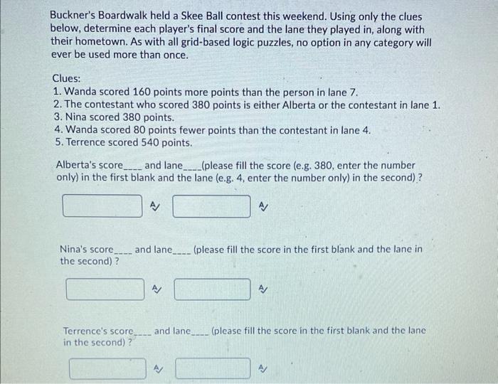below, determine each player's final score and