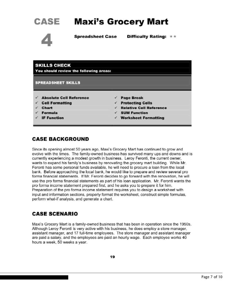 CASE Maxi's Grocery Mart 4 Spreadsheet Case
