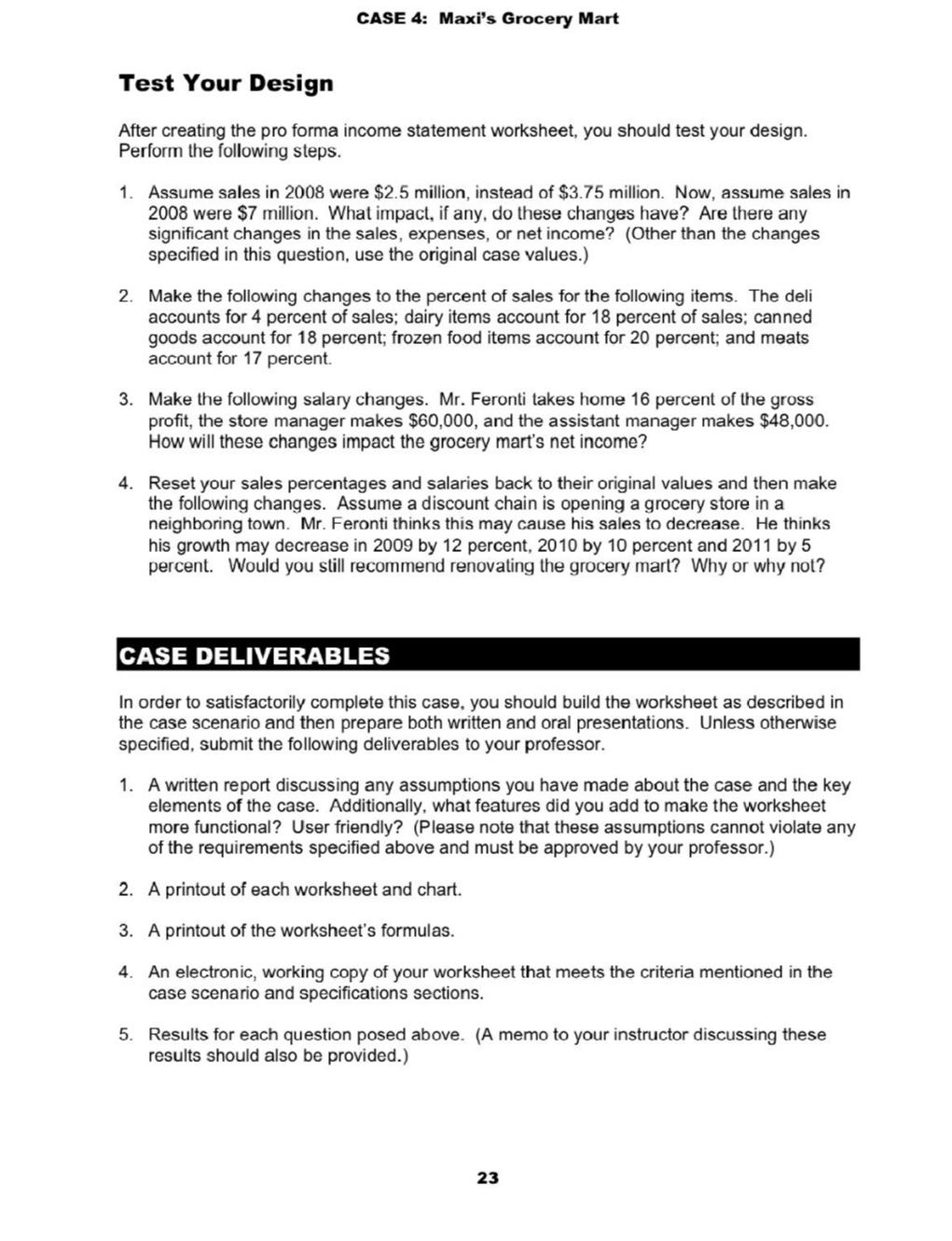 CASE Maxi's Grocery Mart 4 Spreadsheet Case