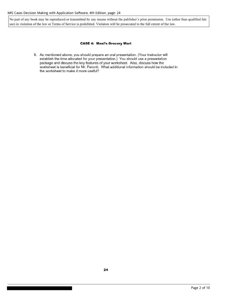 CASE Maxi's Grocery Mart 4 Spreadsheet Case