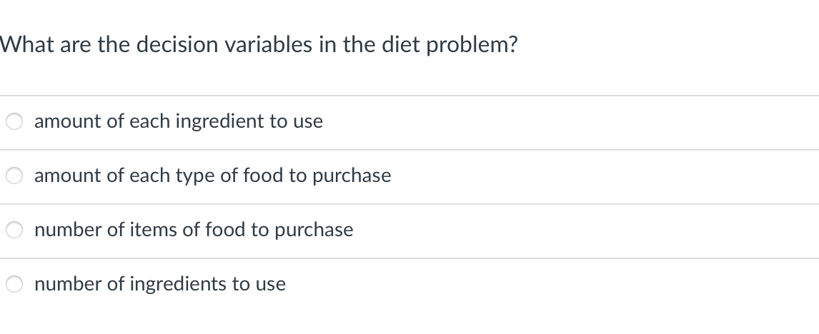 What are the decision variables in the diet