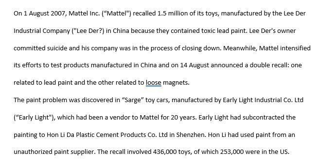 1. How would you evaluate Mattel's actions during