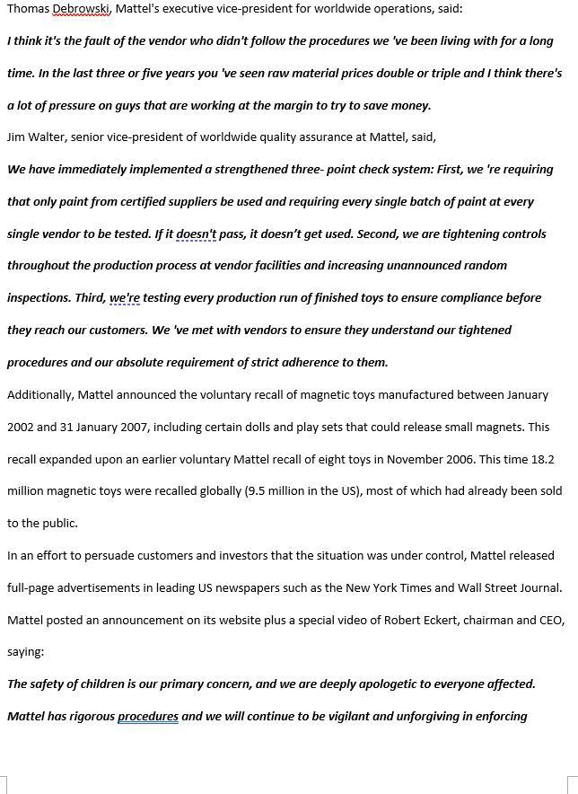 1. How would you evaluate Mattel's actions during