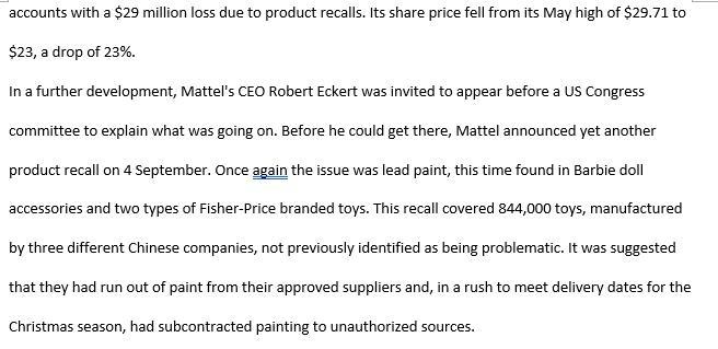 1. How would you evaluate Mattel's actions during