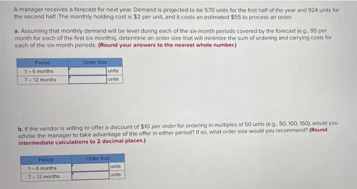 A manager receives a forecast for next year.