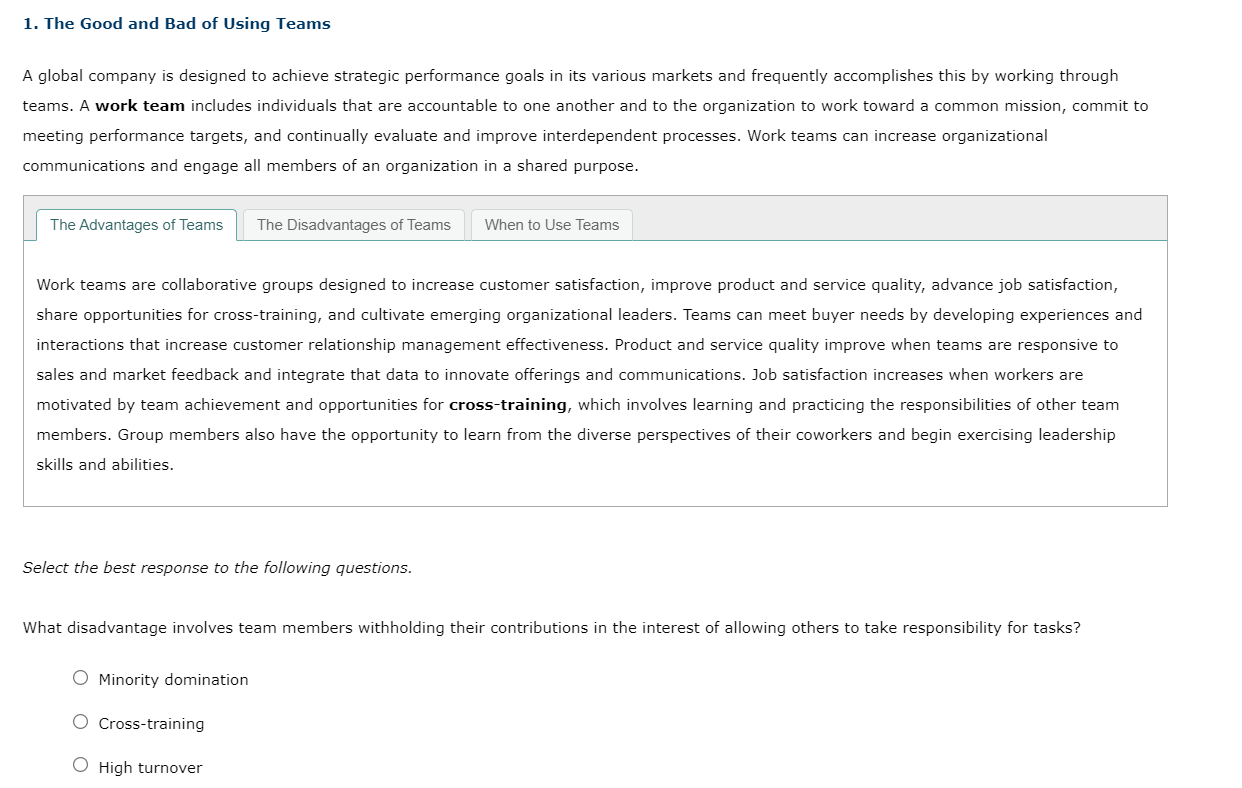 1. The Good and Bad of Using Teams A global