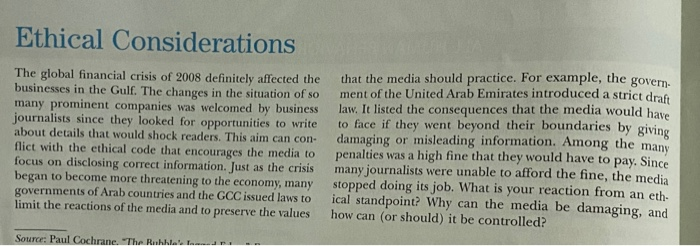Ethical Considerations The global financial